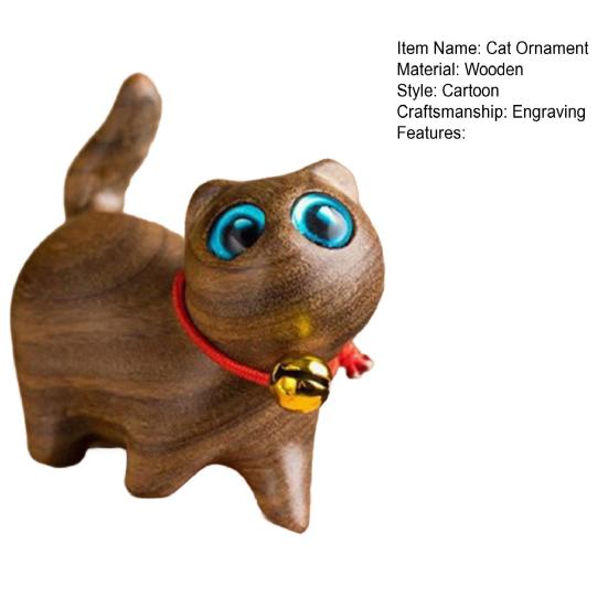 Mini Wooden Cat Figurine Handmade Carving Kitten Statue Sculpture Farmhouse Rustic Home Office Desktop