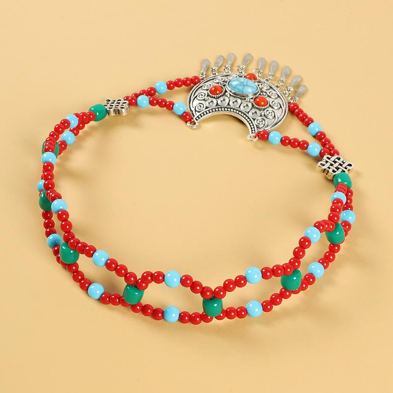 Tibetan Exotic Style Retro Headdress Female Bohemian Forehead Eyebrow Pendant Travel Photograph Xizang Style Forehead Chain