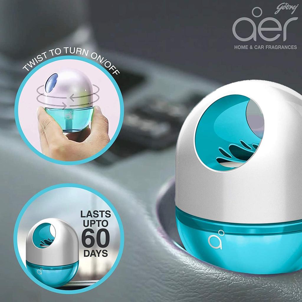Godrej Aer Twist Car Air Freshener Cool Surf Blue 45 G | Long Lasting Gel Fragrance | Spill Proof Car Perfume for Dashboard or Cup Holder