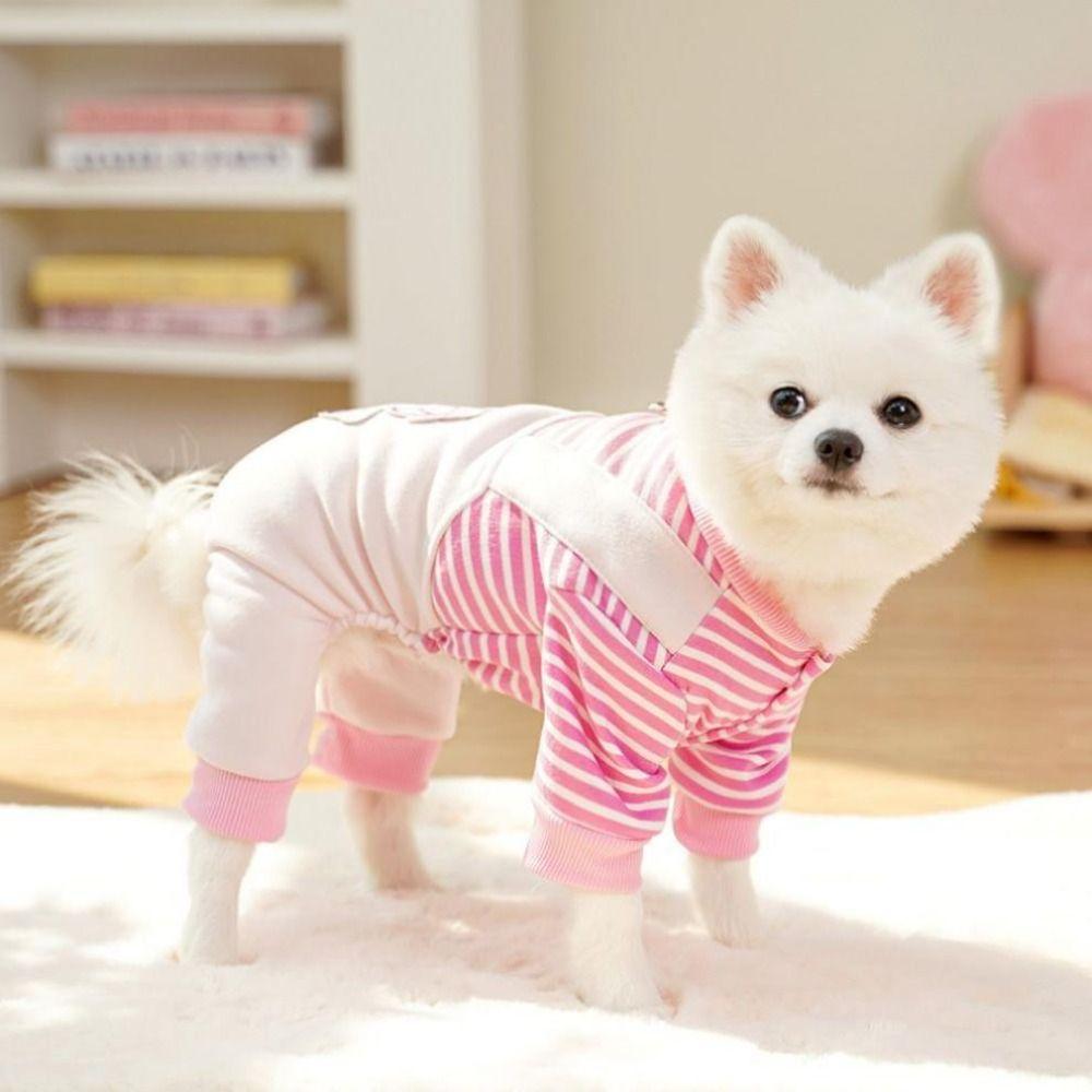 Striped Pet Clothes Soft Dog Four-legged Overalls New Year Cat Sweatshirt  Small Medium Dogs