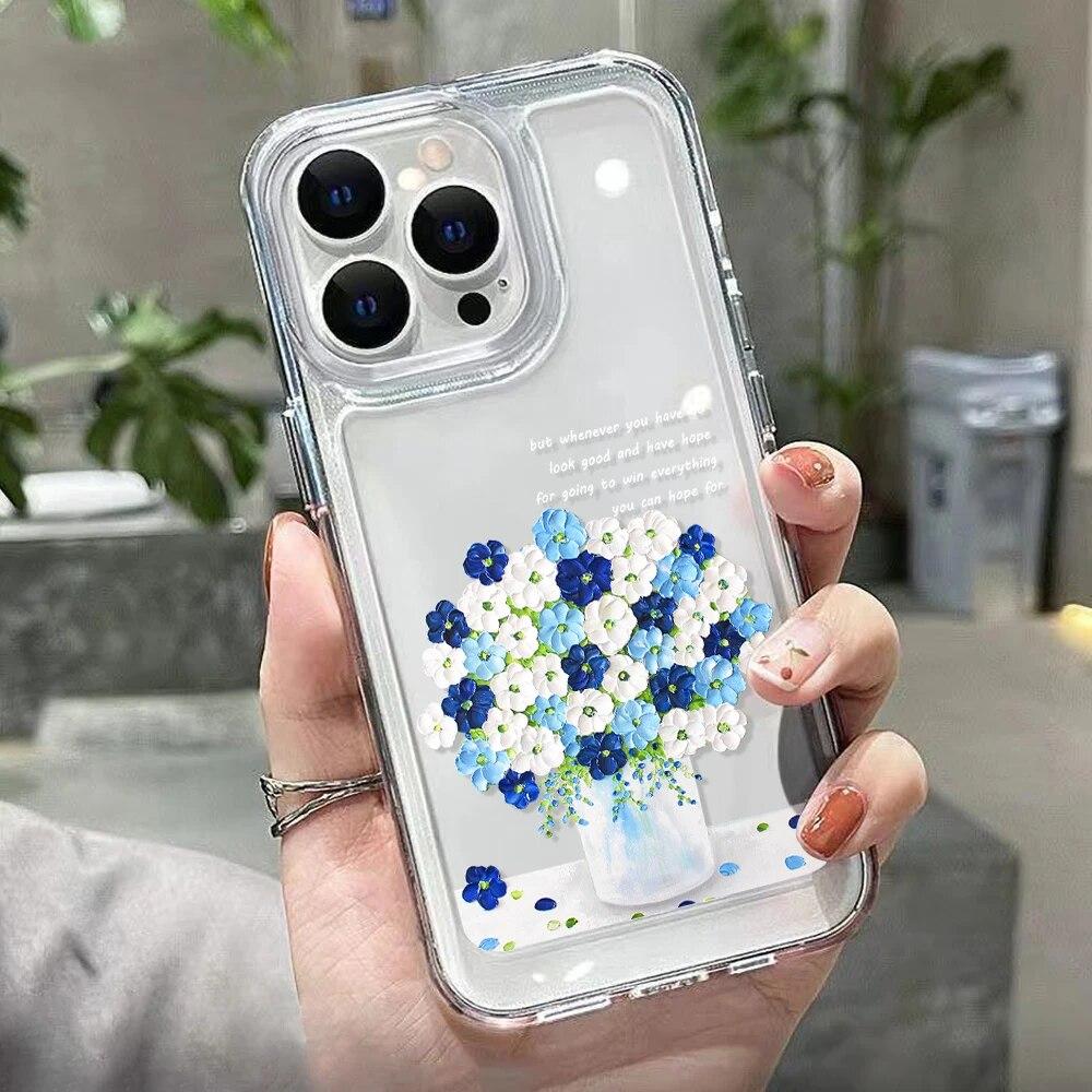 Retro Olejomalba Květiny Nárazuvzdorný Kryt pro iPhone 11 14 13 12 Pro Max Kryt iPhone XS Max XR X 7 8 14 15 Plus SE 2020