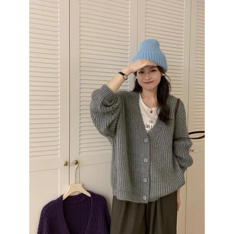 Loose and Lazy Style Soft Waxy Sweater Jacket Women's Thickened Casual Versatile Knitted Cardigan Top Women