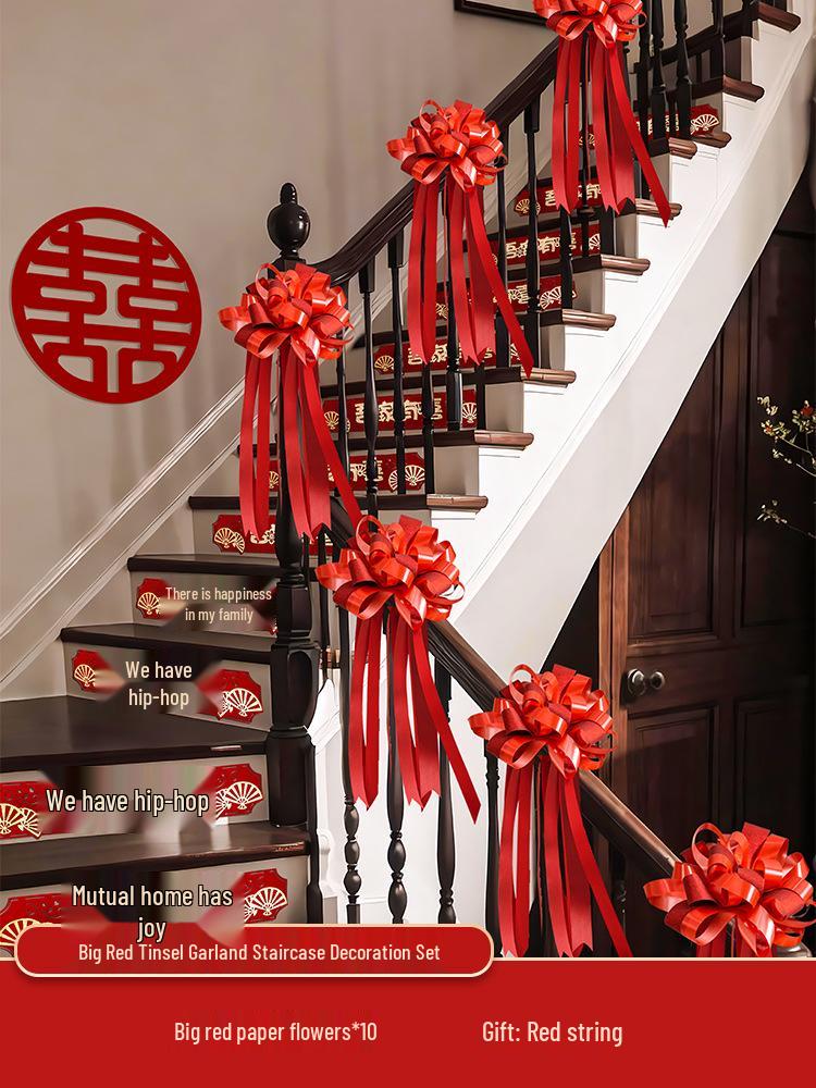 

Wedding Stair Railing Decoration Set: Bride & Groom Room Arrangement with Tinsel Ribbon
