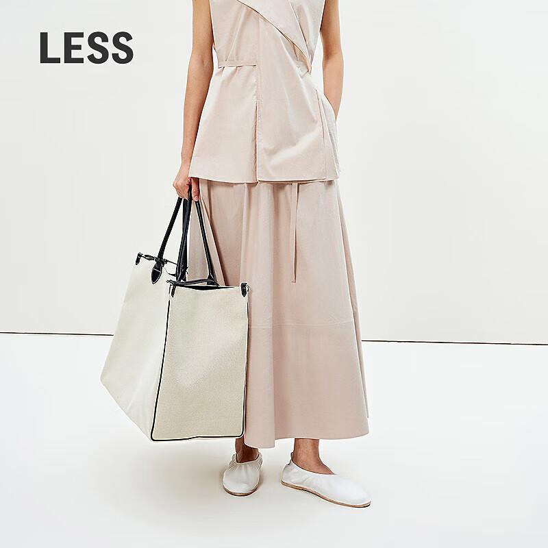 LESS 2025 Summer Loose Waist A-Line Midi Skirt L