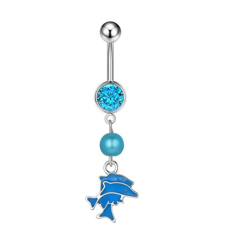 Blue Series Stainless Steel Butterfly Navel Ring - Fashionable Japanese Korean Sexy Goddess Jewelry