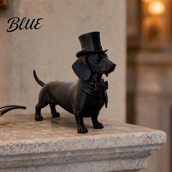 Matte Black Dog Ornament for Office Desk 3D Printed Gentleman Dachshund Figurine, Elegant Sculpture Desktop Ornament, Decor Solid Art Statue Home Gift