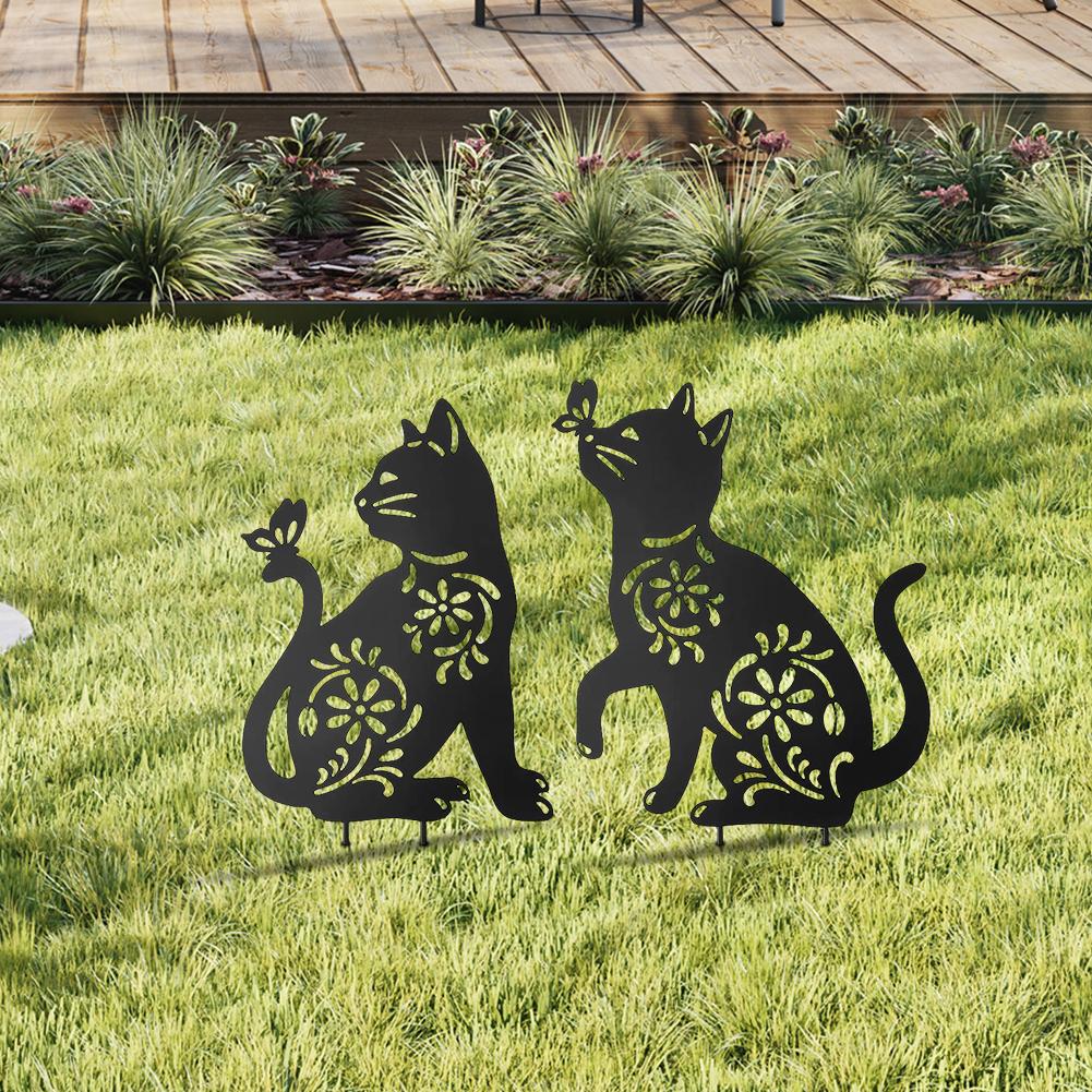 2Pcs Animal Silhouette Stakes Metal Black Animal Stakes Decorative Animal Stakes Cat Dog Stake Ornament Gift for Pet Lover