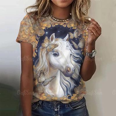 Moda letnia zwierzęca gotycka koszulka 3d nadruk z koniem damskie t-shirty z krótkim rękawem O-Neck koszulka hiphopowa ponadgabarytowa Y2k odzież damska