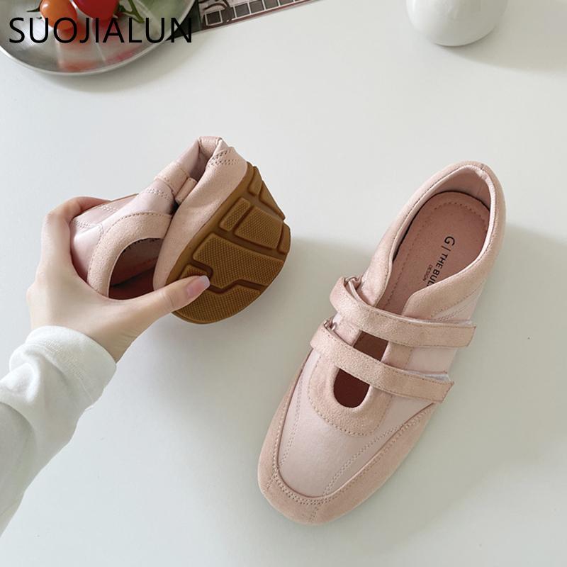 Fashion SUOJIALUN Autumn New Brand Women Flat Shoes Fashion Round Toe Ladies Casual Sneaker Soft Flat Heel Outdoor Dress Mary Jane Shoes
