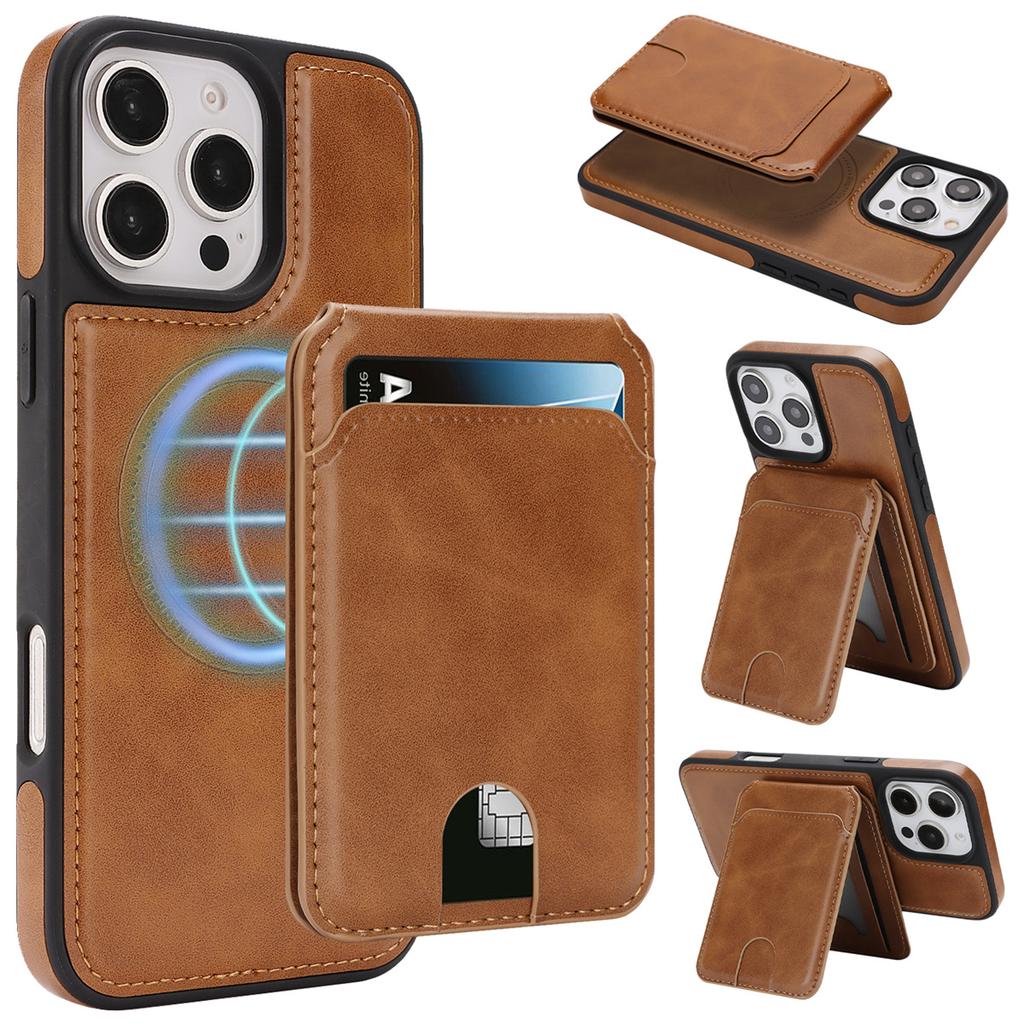Magnetic Leather Phone Case with Card Holder for iPhone 12 - 17 Series Multi - Functional Stand Shockproof Protective Cover