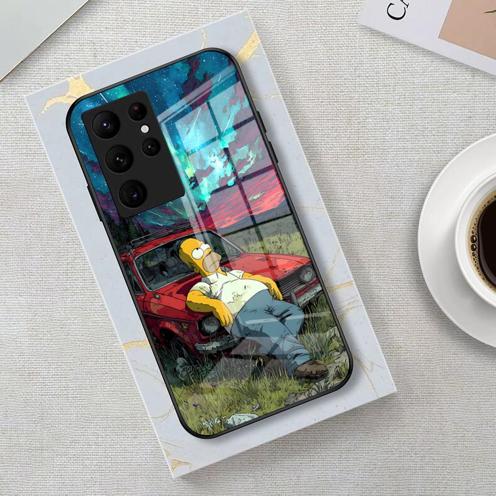 Simpson Night View Phone Case For Samsung S26 S25 Edge Ultra 23 22 21 20 Ultra Plus S24 Fe Glass Cover