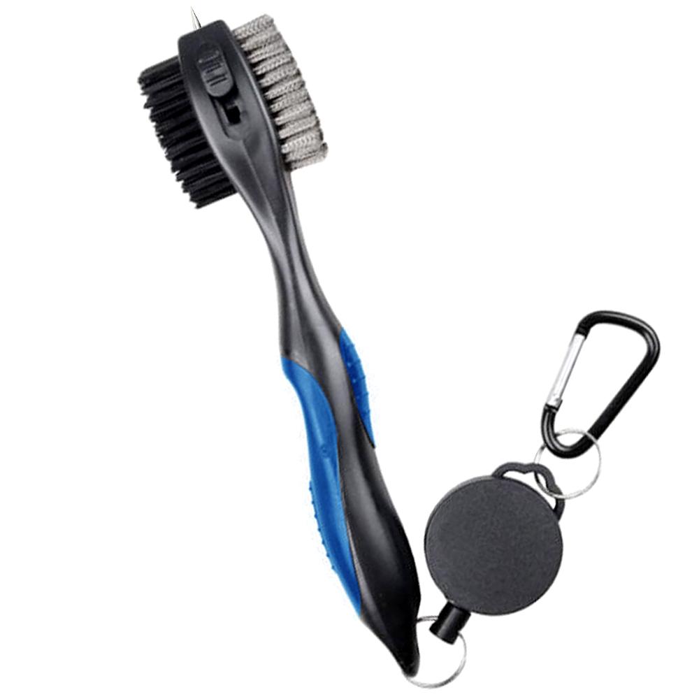 Golf Club Brush Cleaner Double-Sided Wire/Nylon Bristles with Retractable Clip Hook For Iron Wood Groove Cleaning Tool