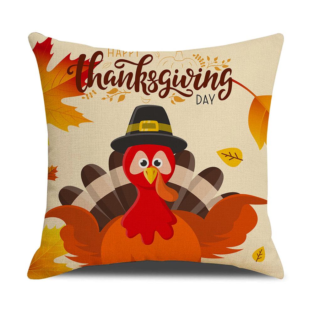 Yellow Thanksgiving Cushion Home Cartoon Turkey Sofa Cushion Linen Office Cushion Cover Home