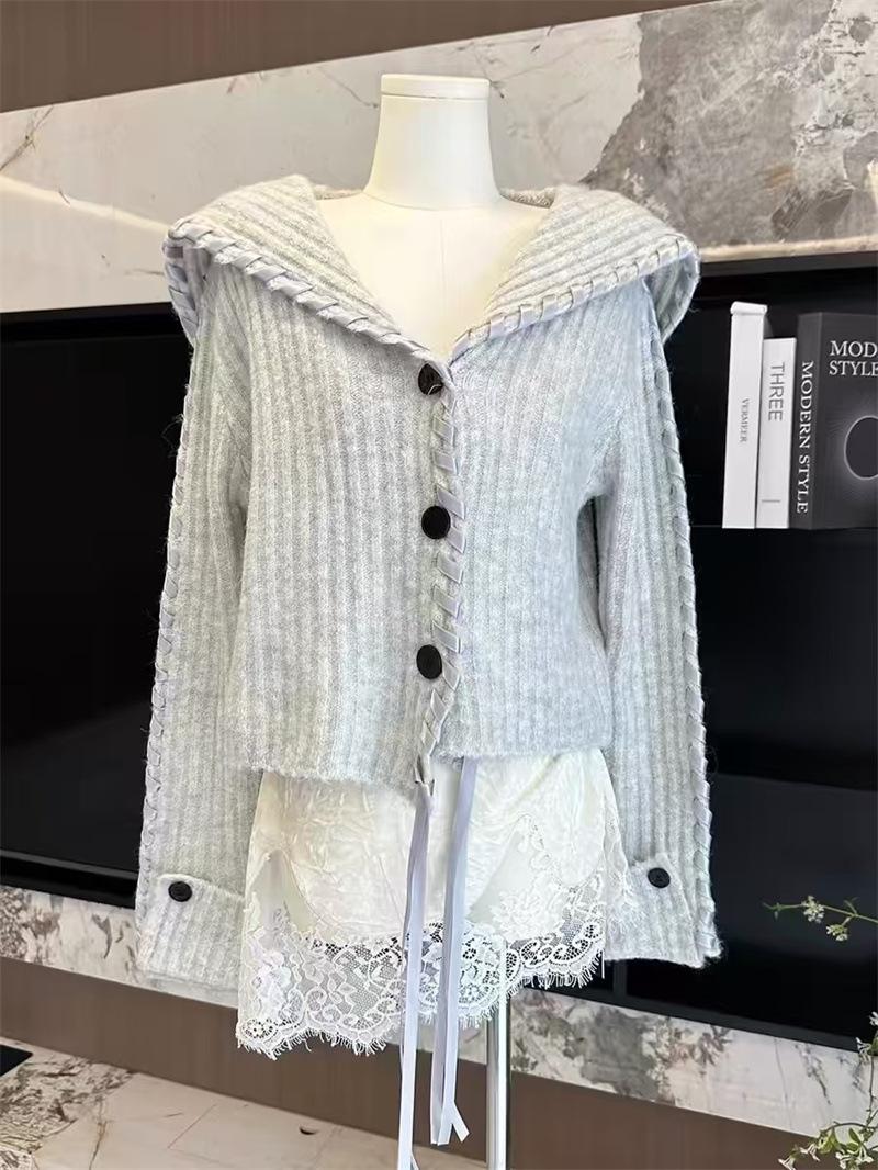 

Autumn new sweater women s niche design sense women s clothing casual top jacket knitted cardigan One size светло-серый