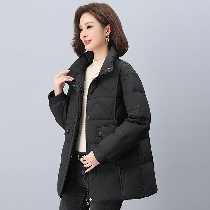 

Женская зимняя куртка 2024 свободного кроя из теплого белого утиного пуха со стойкой L чёрный