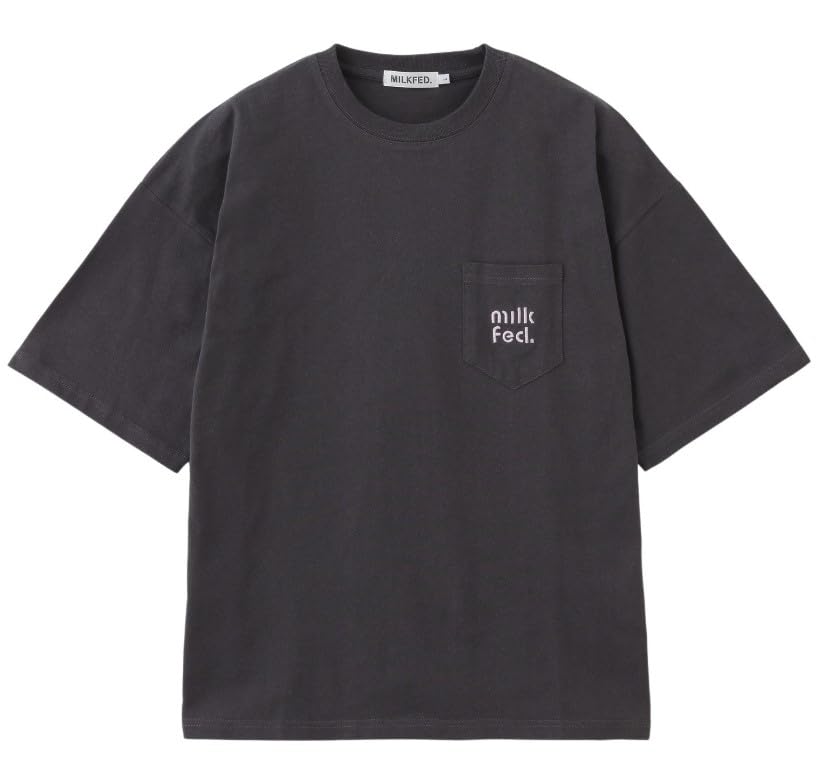 Milkfed Women's Casual Cut Out Logo Pocket Wide Short Sleeve Tee In Charcoal