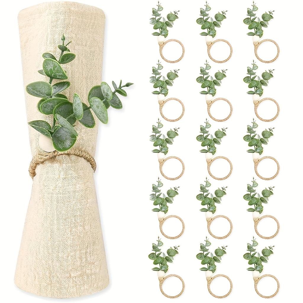 Serviettenringe Set mit 6 , Eukalyptusblatt Serviettenringe, Boho Serviettenringe