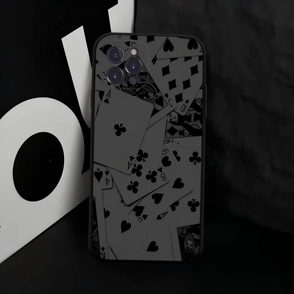 Playing Cards Phone Case For IPhone 17,16,15,14,13,12,11,Pro,Max,Plus,Soft Silicone Black Case