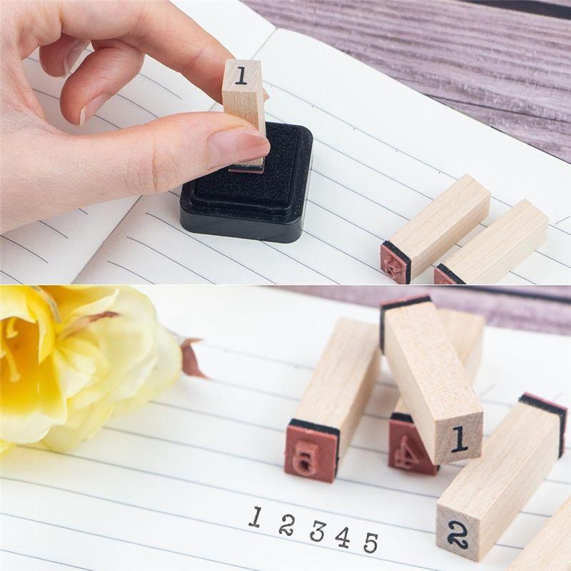 A74E-Multipurpose 36 Pcs Small Wooden Rubber Stamps In Wooden Box Number Alphabet Letter Wood For Card Making