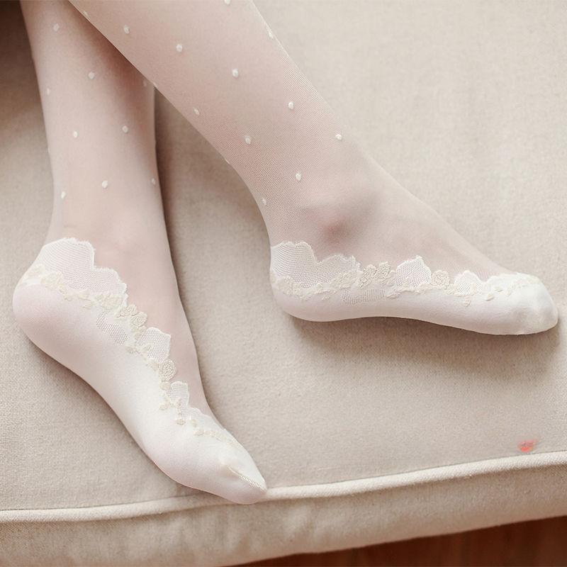 Summer Fake Boat Socks Stockings for Women Pantyhose White Lace Frill Thin Bottoming Socks