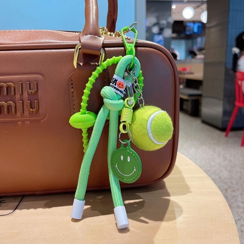 Smile Tennis Keychain For Backpack Decoration And Female Gift With Practical Nylon Rope Bags Pendant Bag Accesories