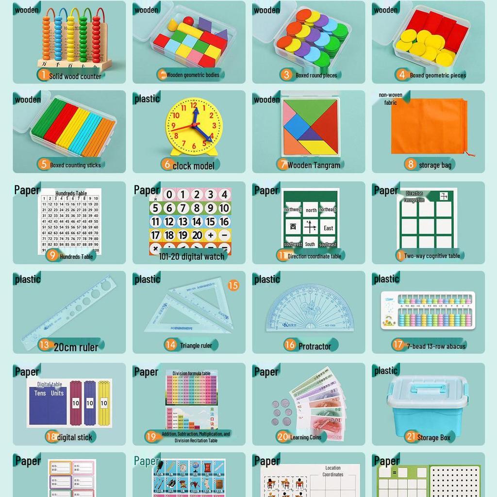 Elementary Math Manipulatives Set: First & Second Grade Abacus Learning Kit