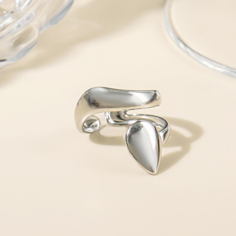 Stainless Steel Double Layer Waterdrop Open Rings for Women Unique Bending Gold Silver Color Waterproof Rings Party Jewelry Gift