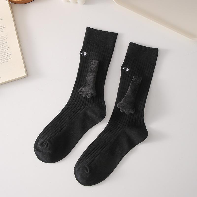 

Женские черно-белые спортивные носки до середины икры - Дышащие, Хлопковые, Влагоотводящие, Дизайн с поддержкой рук One Size