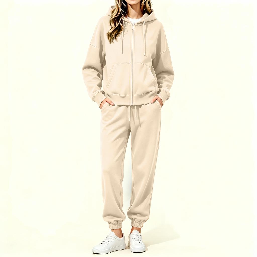 Women's Lined Zip Up Hoodie and Wide Leg Pants Set Casual Loungewear