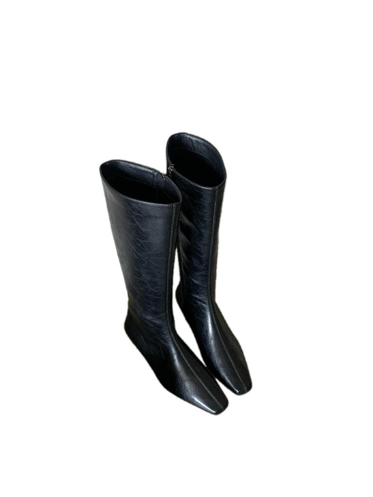 European and American Square Head Soft Leather Personalized Knight Boots 2025 Autumn and Winter Niche Thin Boots But Knee Small Slope Heel Fashion Boo
