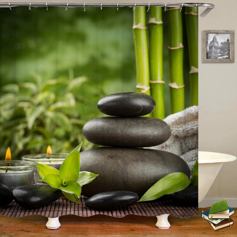 Flowers Plant Pebble Printed Shower Curtain Waterproof Washable Bathroom Decorative Curtain 3D Shower Curtains With Hook 240X180