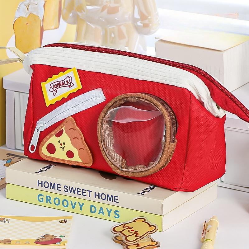 

New Student Pencil Bag with Clear Pocket for Badge Display Japan Style Girls Cute Pencil Case for Women Kawaii Ita Bag