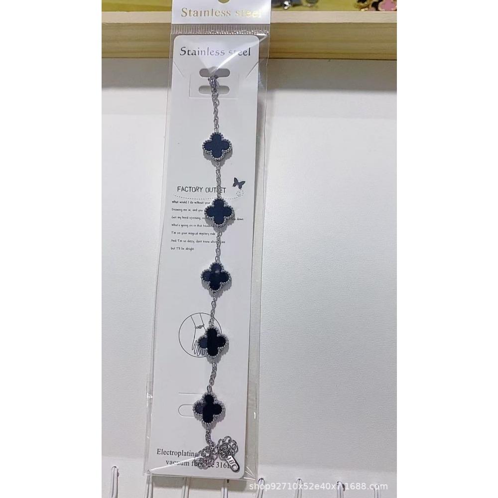 High-grade Non-fading Titanium Steel Bracelet Double-sided 18k Clip Flower Lucky Four-leaf Clover Shell Bracelet