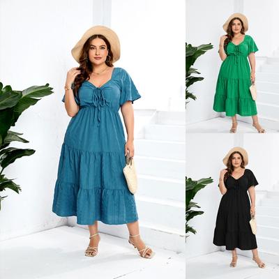 V-neck High Waist Dress Long Plus Size Dresses
