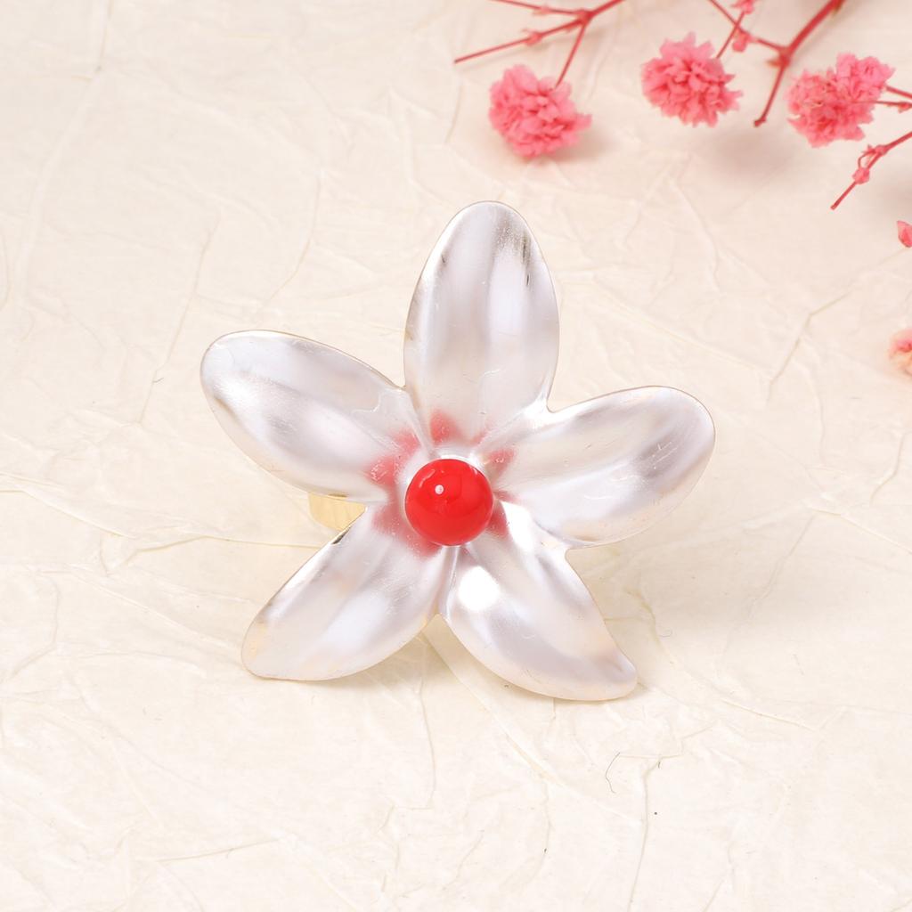 Elegant Spray Painting Exaggerated Flower Rings for Women Girls Colorful Adjustable Ring Vacation Sum Sweet Jewelry Accessories