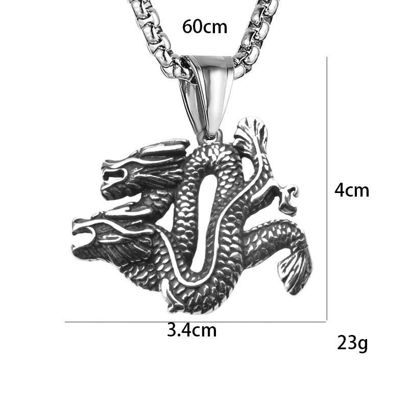 Jewelry Double Dragon Divine Dragon Pendant Necklace Punk Retro Trendy Male Divine Dragon Titanium Steel Pendant