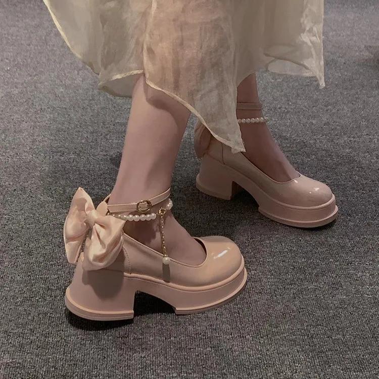 Fashion Spring/Summer High Heels with Skirts High Heels Pearl Buckles Mary Jane Business Women's Shoes Banquet Casual Shoes for Women