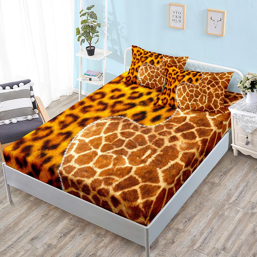 Animal Fur Texture Bed Hat Three-Piece Bed Cover Pillowcase Mattress Protective Cover