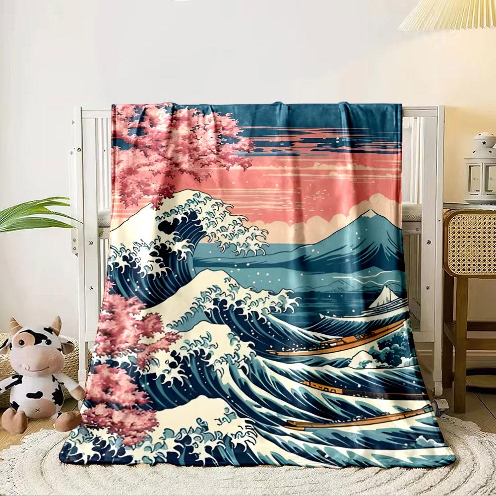 Nara-style ocean waves for all seasons blanket lunch break throw gift 80cm x 120cm