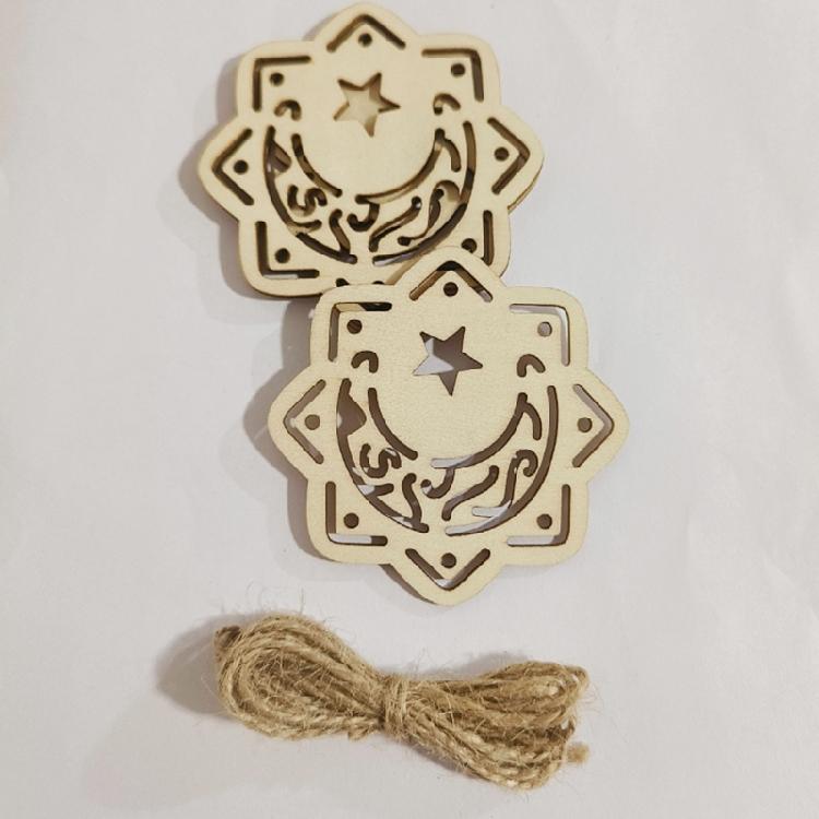 10pcs Eid Pendants Unfinished Wood Moon Star Muslim Holiday Party Decoration