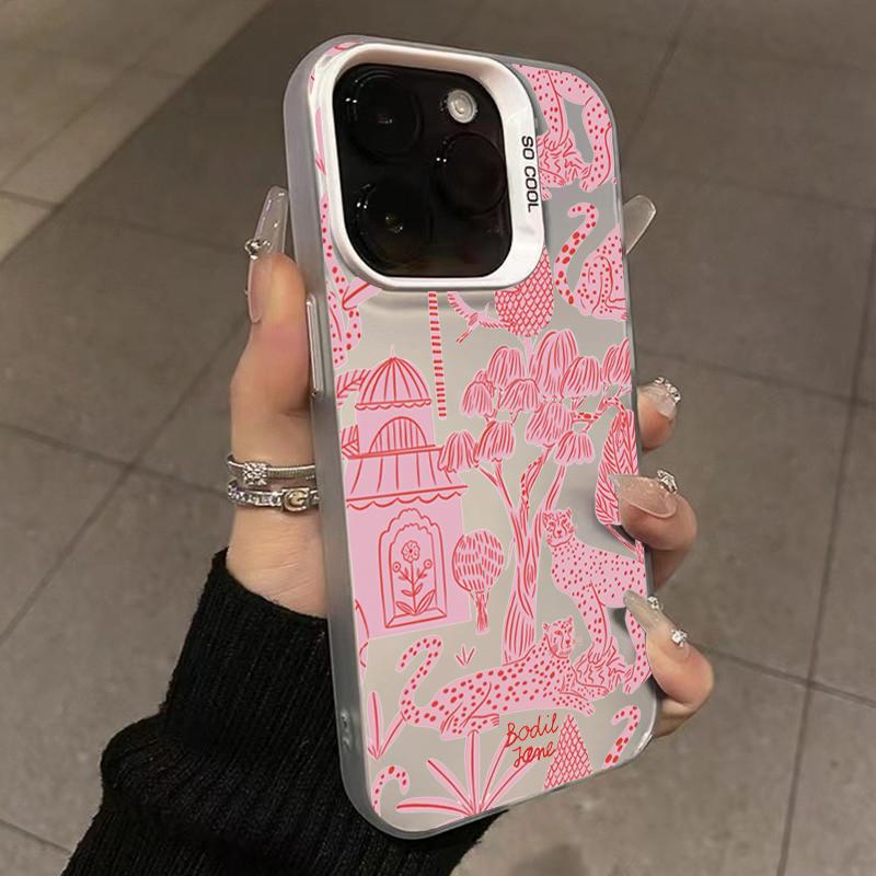 Phone Case for iPhone 15 13 14 Pro Max 11 12 Pro Mini X XR XS 7 8 Plus SE2 Fashion Pink Leopard Electroplate Hard Matte Cover