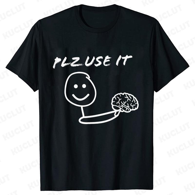 Funny Brain Graphic T-shirts for Women Plz Use It Brain Tops Short Sleeve Tees Harajuku Hip Hop Ulzzang Tshirts Female Clothing