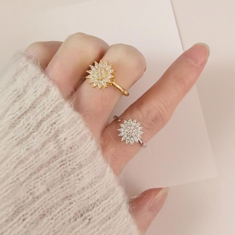 Dames Verstelbare Spinner Voor Stressverlichting Goud Sieraden Ontwerp Zirkonia