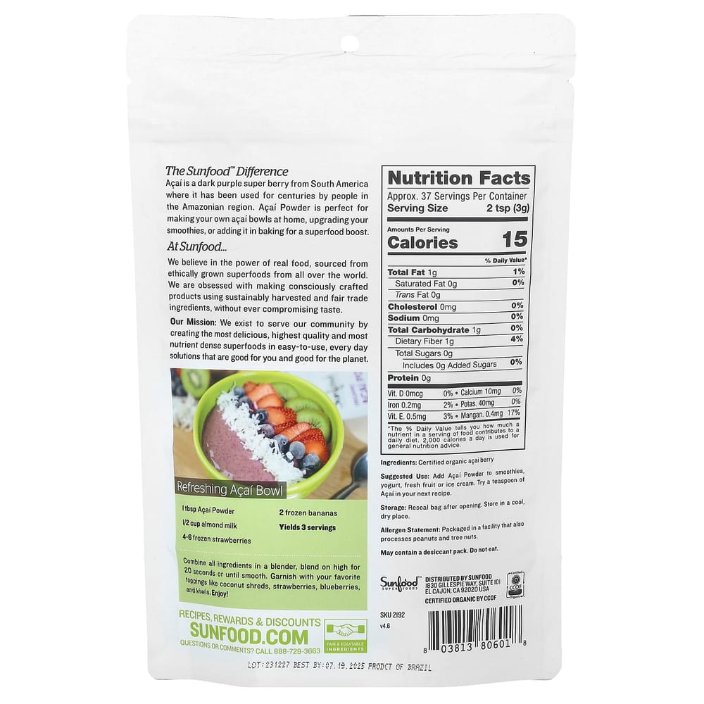 Sunfood Acai Powder 113g (4 oz)