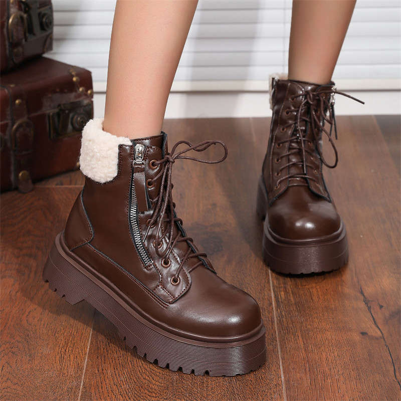Retro Round-headed Martin Boots Women's Winter Velvet Thickened Warm Snow Boots New Thick-soled Cotton Shoes