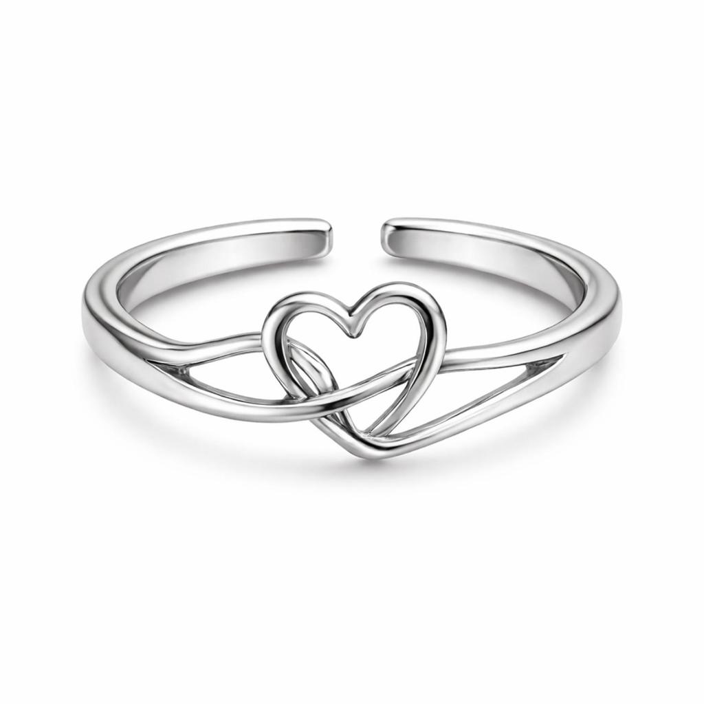 Intertwined Love Knot Heart Adjustable Open Ring –925 Sterling Silver