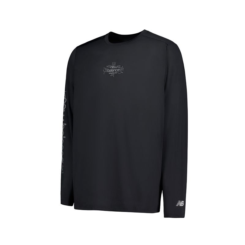 New Balance T Shirts Men s Black BK Crew Neck Moderate MT61B09E-BK L