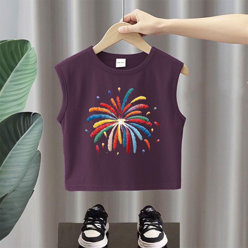 Kids Summer 100 Percent Cotton Sleeveless Vest Cartoon Print Boys Girls Outerwear Trendy T Shirt 80