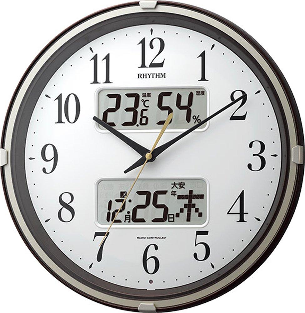 

Wall with Thermometer and Fit Wave 4FYA07SR06 Clock, Radio-Controlled Clock, Hygrometer, Rib, Brown, RHYTHM,