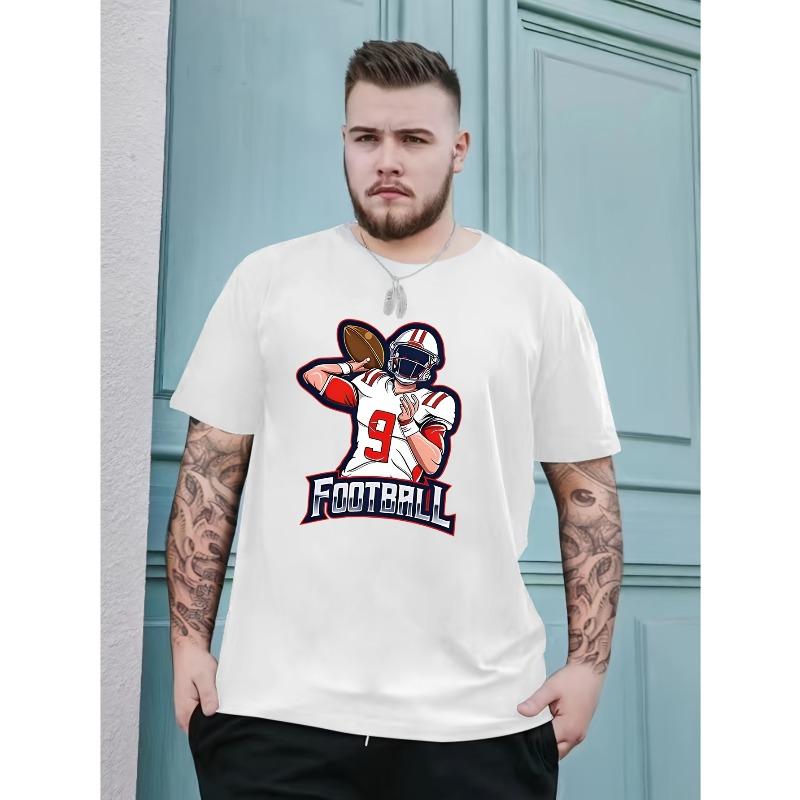 Europäische Größen Herren Freizeit-T-Shirts, Fußball-Print Grafik Rundhals Bequeme T-Shirts Oberteil Frühling Sommer Kleidung, Herrenbekleidung